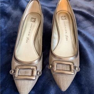 Anne Klein Metallic Taupe Pointed-Toe Kitten Heels